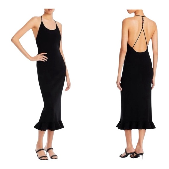 Rebecca Taylor Ribbed Knit Stretch Knotted Beaded Back Column Bodycon Dress NWOT - Picture 1 of 11